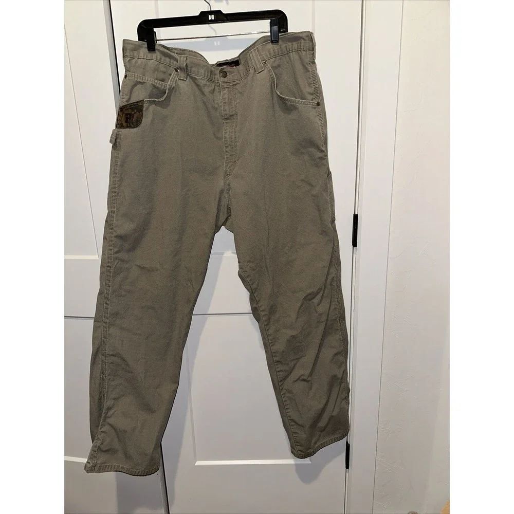 Mens wrangler riggs workwear pants Ripstop Carpenter 42x34 Khaki EUC
